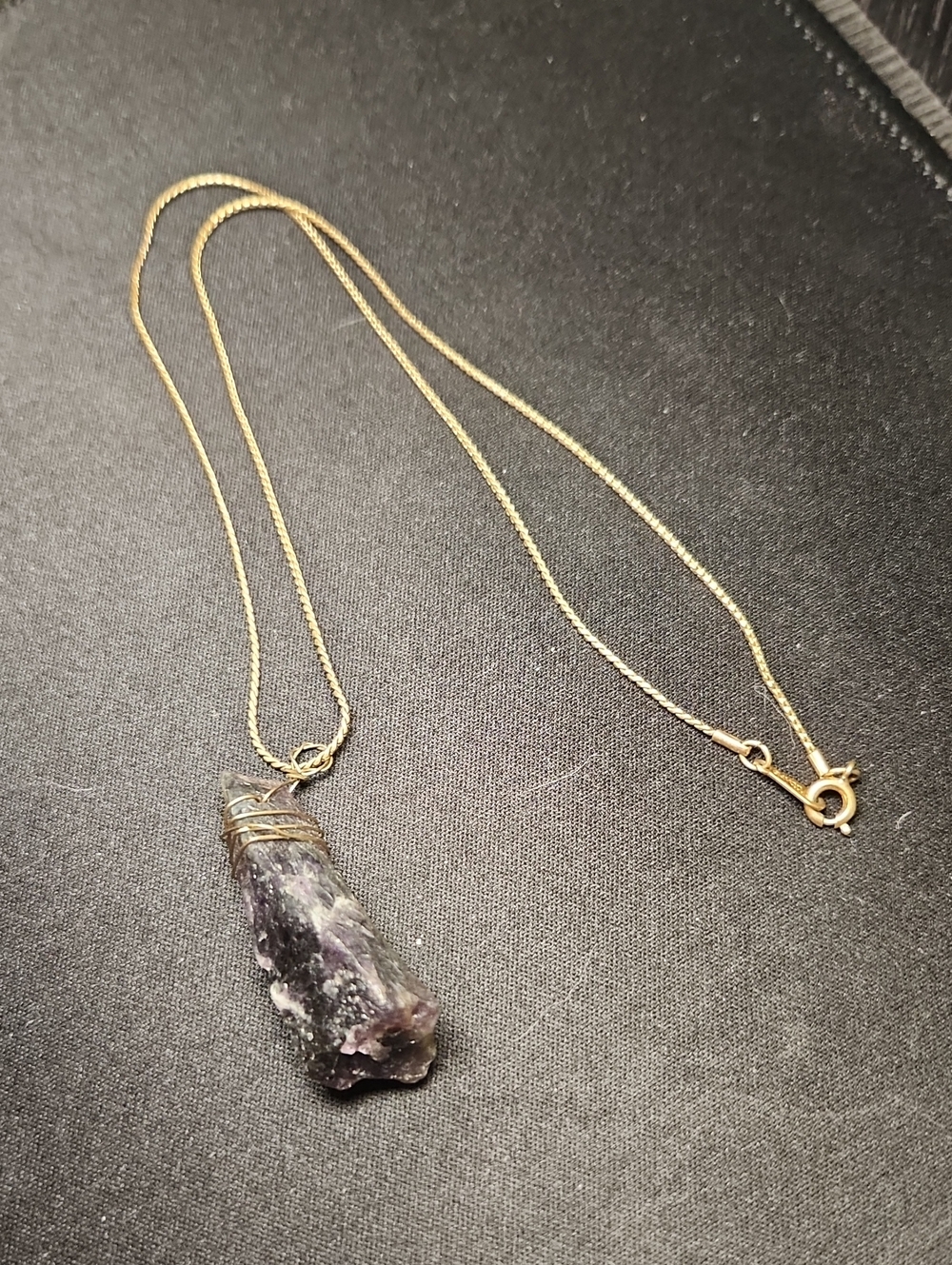 Avon Gold Chain Necklace with Handmade Raw Amathyst Point Crystal Pendant